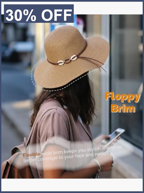 Wide Brim Straw Sun Hat UPF 50+ Packable Floppy Beach Hat Travel